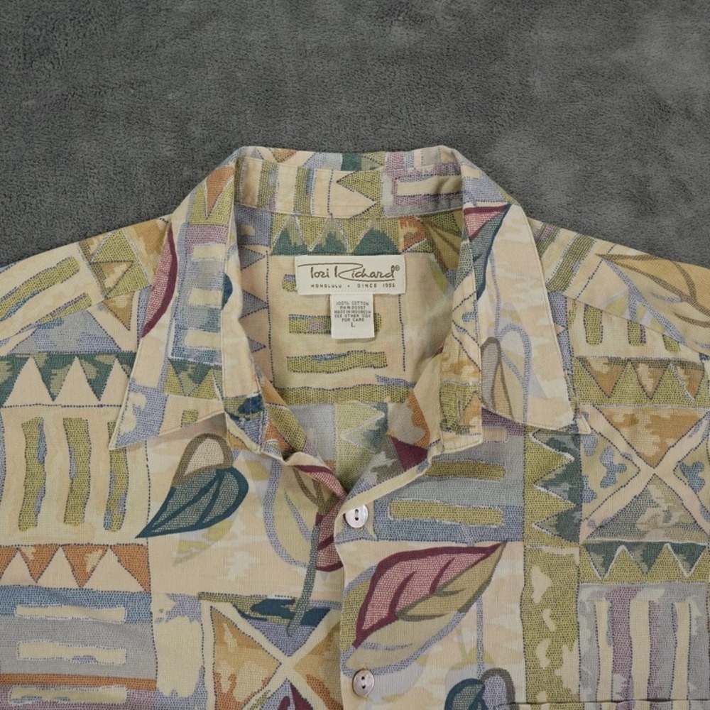 Tori‎ Richard Mens L Cotton Short Sleeve Geometric Leaf Print Button Down Shirt - Picture 3 of 9